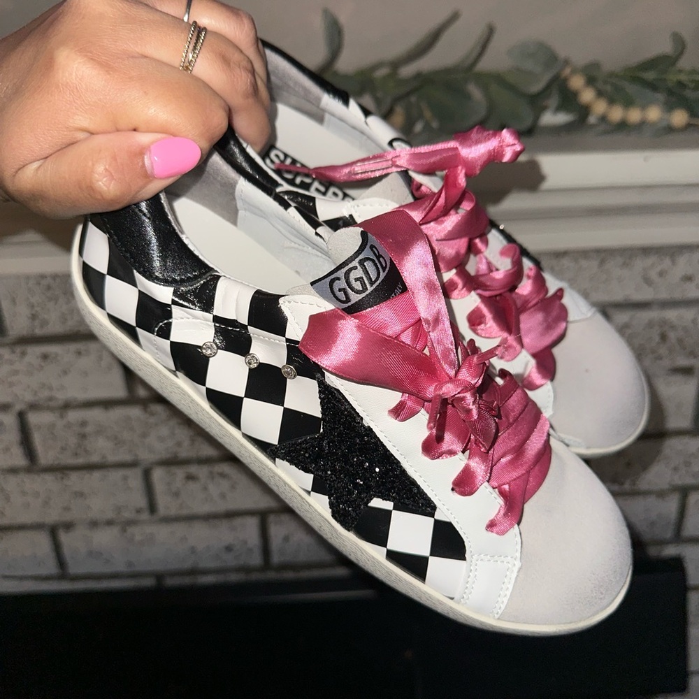 Golden Goose Women's Checkered Sneakers with Pink Laces